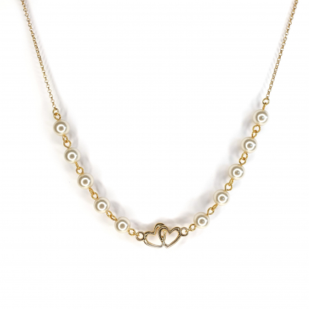 Bijuterii cu perle - Colier perle Twin Love, argint placat cu aur