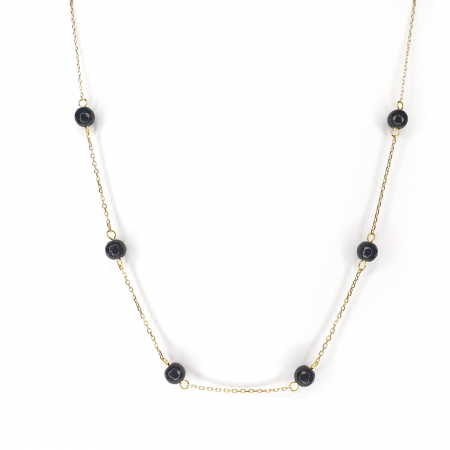 Bijuterii argint - Colier Rare Black Onix, argint placat cu aur