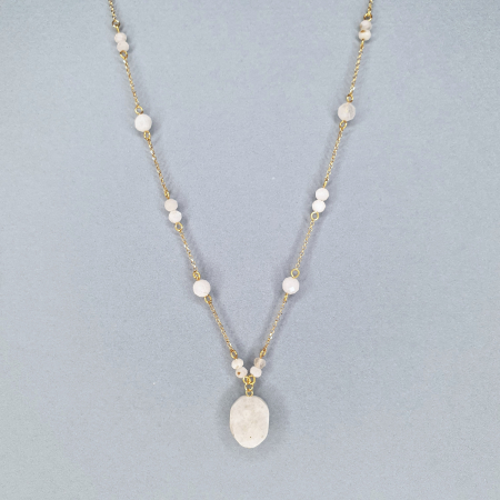 Bijuterii argint - Colier Leona cu Piatra lunii, argint placat cu aur