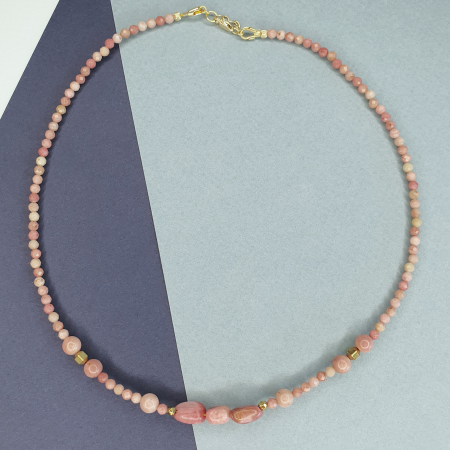 Bijuterii dupa piatra - Colier Choker Rodocrozit, argint placat cu aur