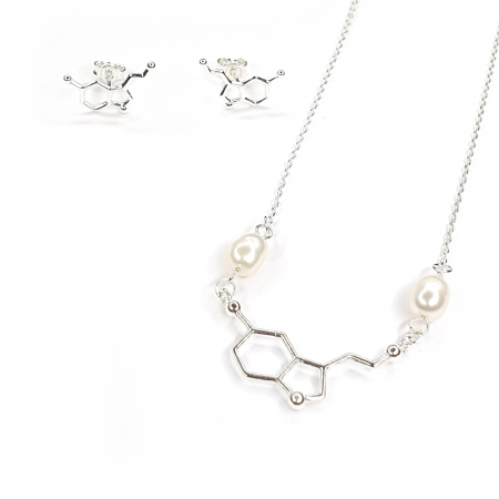 Bijuterii argint - Set colier si cercei cu tija Silver Serotonina (Hormonul fericirii), argint