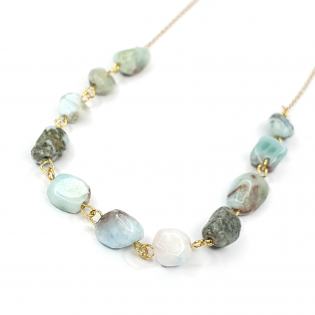 Colier Stones Larimar, argint placat cu aur