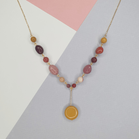 Bijuterii argint - Colier Stones Mokait, argint placat cu aur