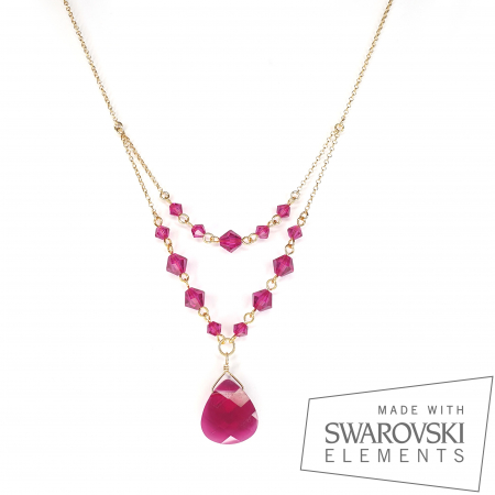 Coliere tip V - Colier Sweet Fuchsia, argint placat cu aur