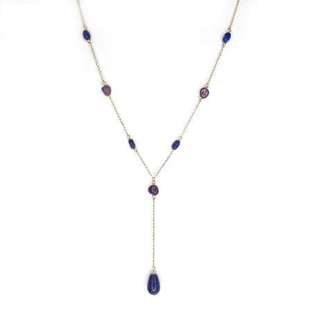 Ametist - Colier Y Ametist Lapis, argint placat cu aur