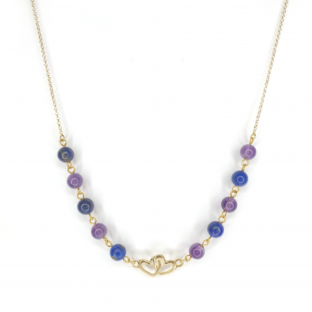 Bijuterii argint - Colier Twin Love Ametist Lapis, argint placat cu aur