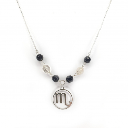 Bijuterii argint - Colier Zodiac Scorpion Cuart rutilat si onix, argint