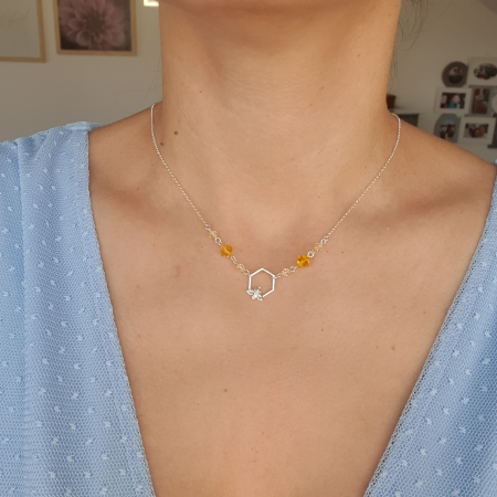 Set colier si cercei cu tija Honey Bee, argint [5]