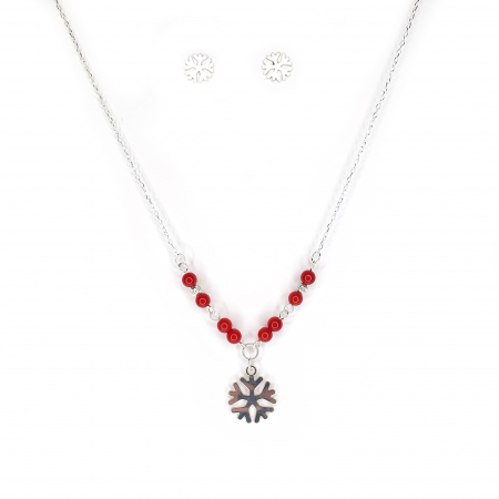 Bijuterii argint - Set colier si cercei cu tija Snowflake, argint