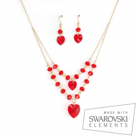 Set colier si cercei - Set colier si cercei Royal Red, argint placat cu aur