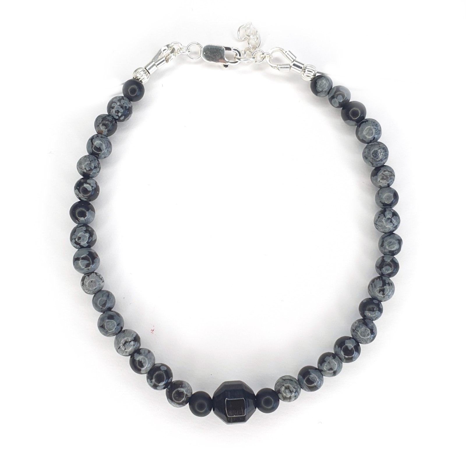 Bratara pe fir Obsidian, argint