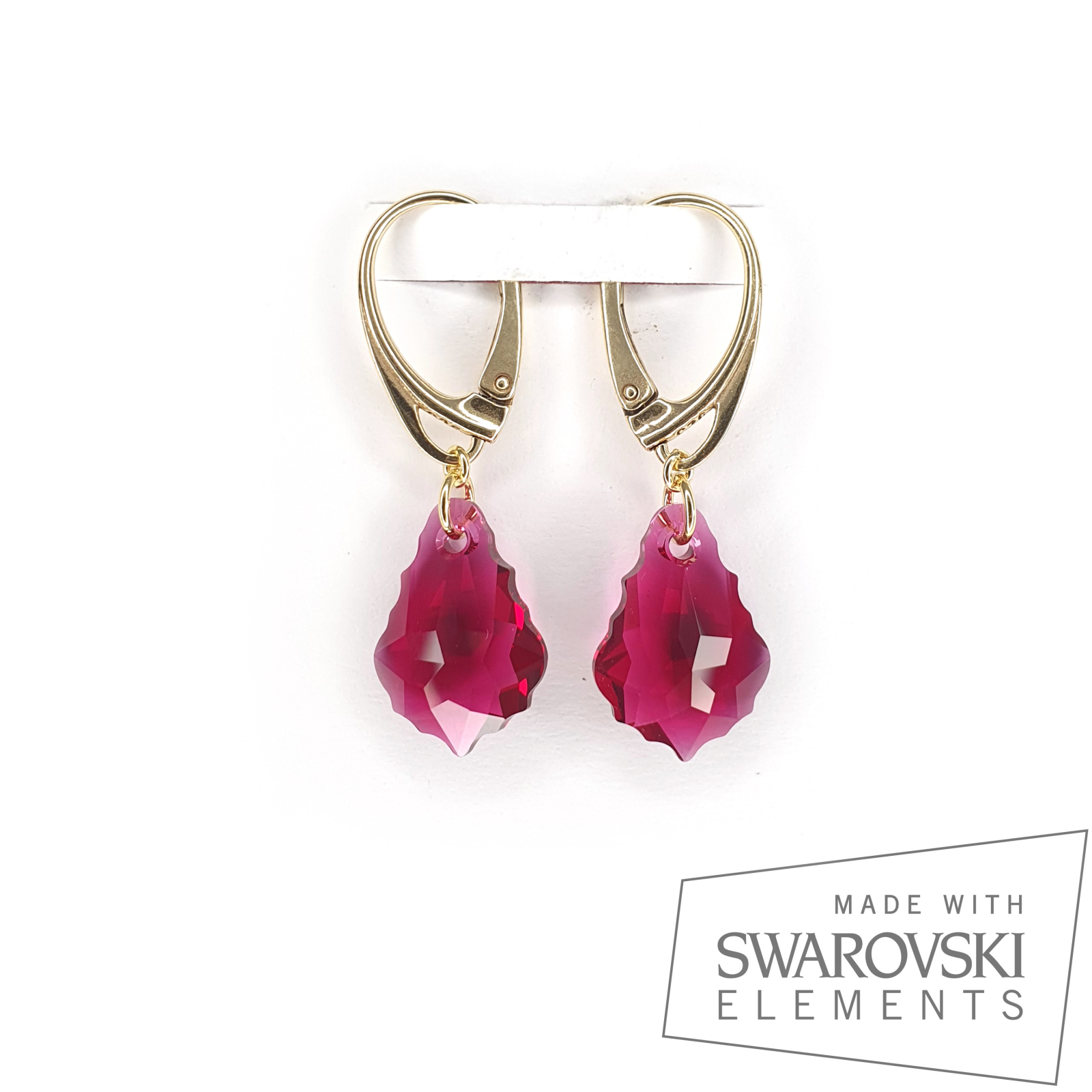 Cercei Baroque Ruby, argint placat cu aur