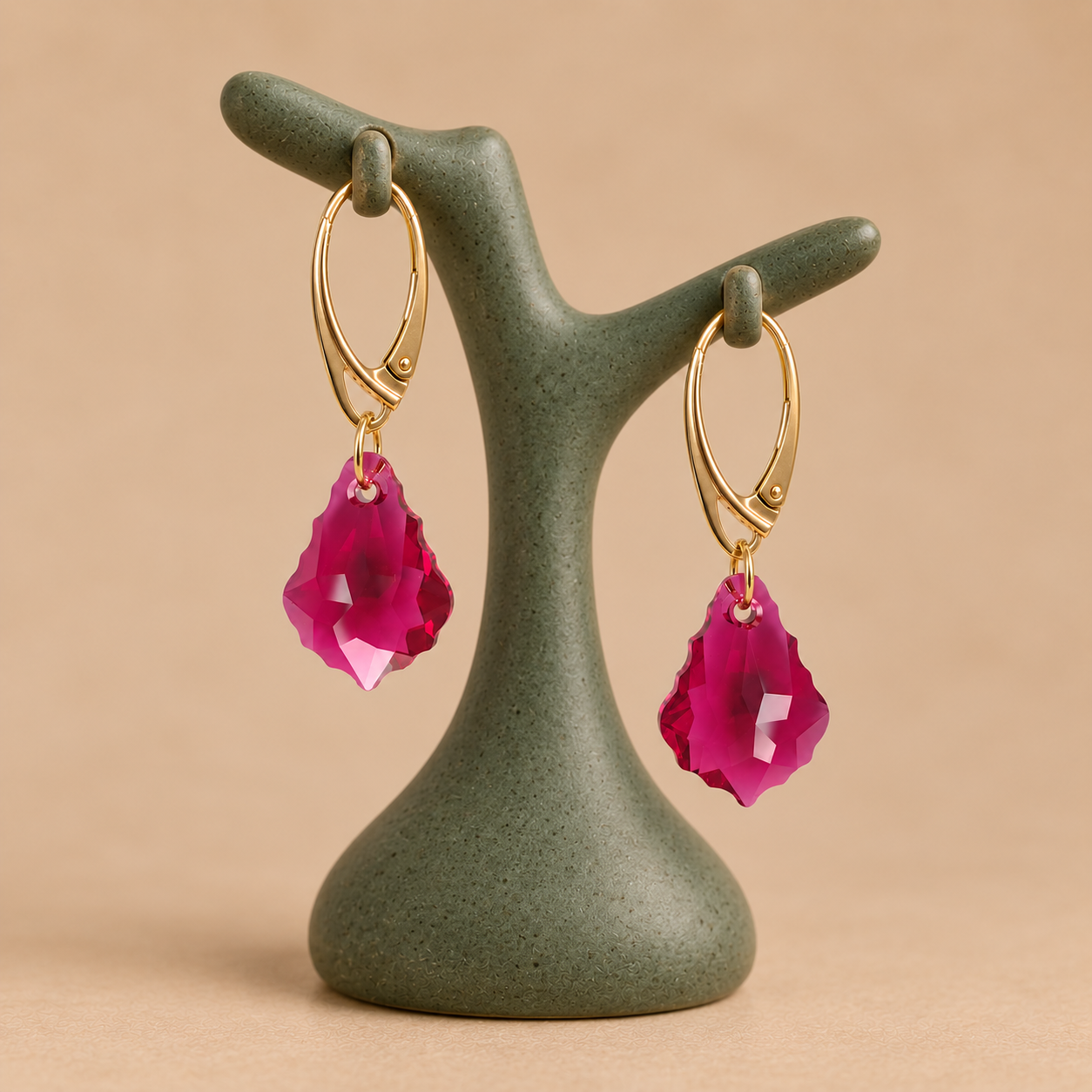 Cercei Baroque Ruby, argint placat cu aur
