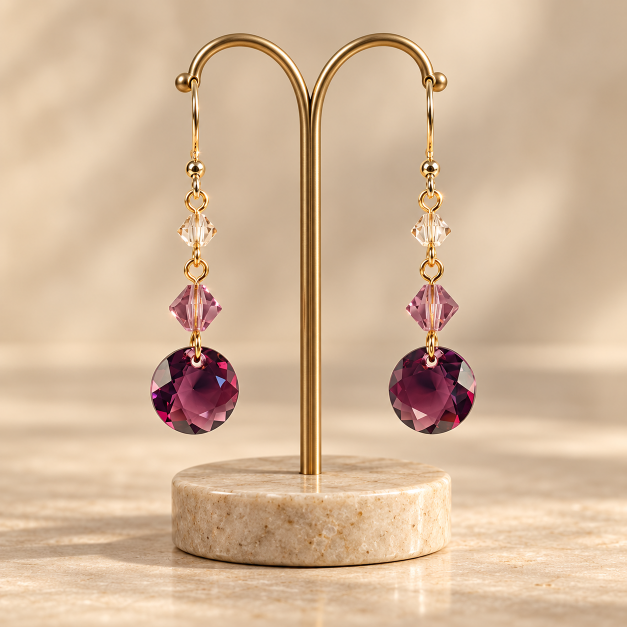 Cercei Chaton Amethyst, argint placat cu aur