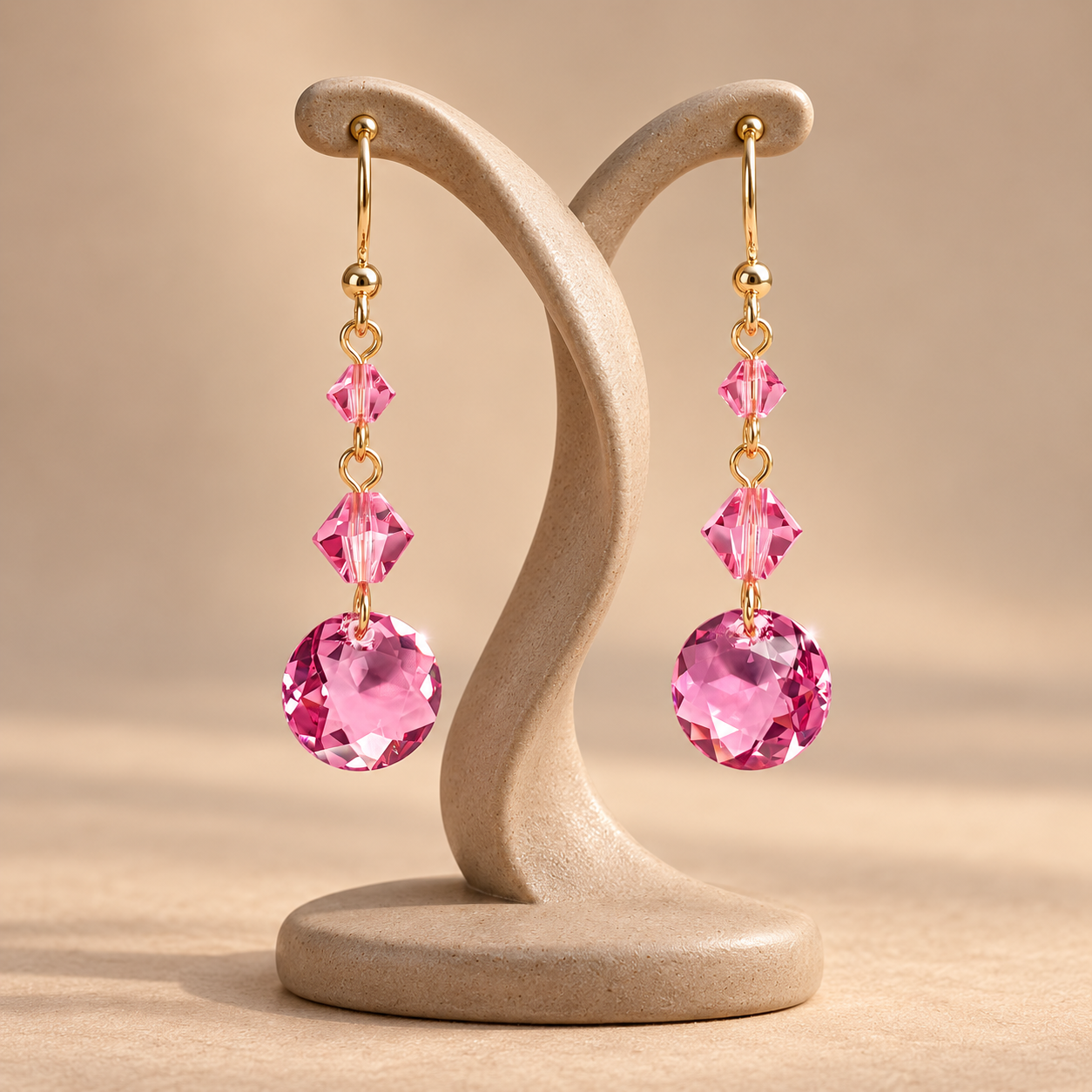 Cercei Chaton Pink, argint placat cu aur