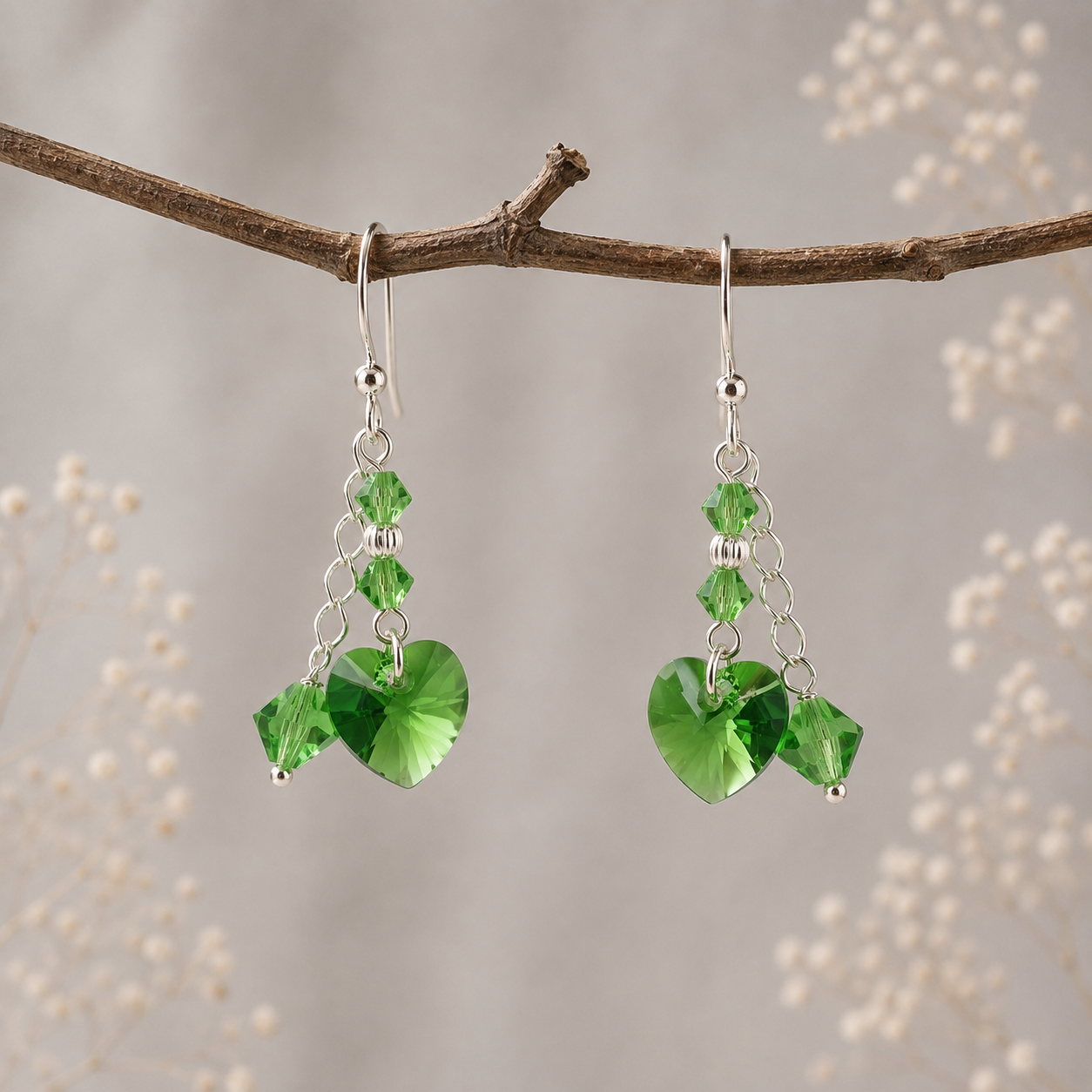 Cercei Clara verde lime, argint