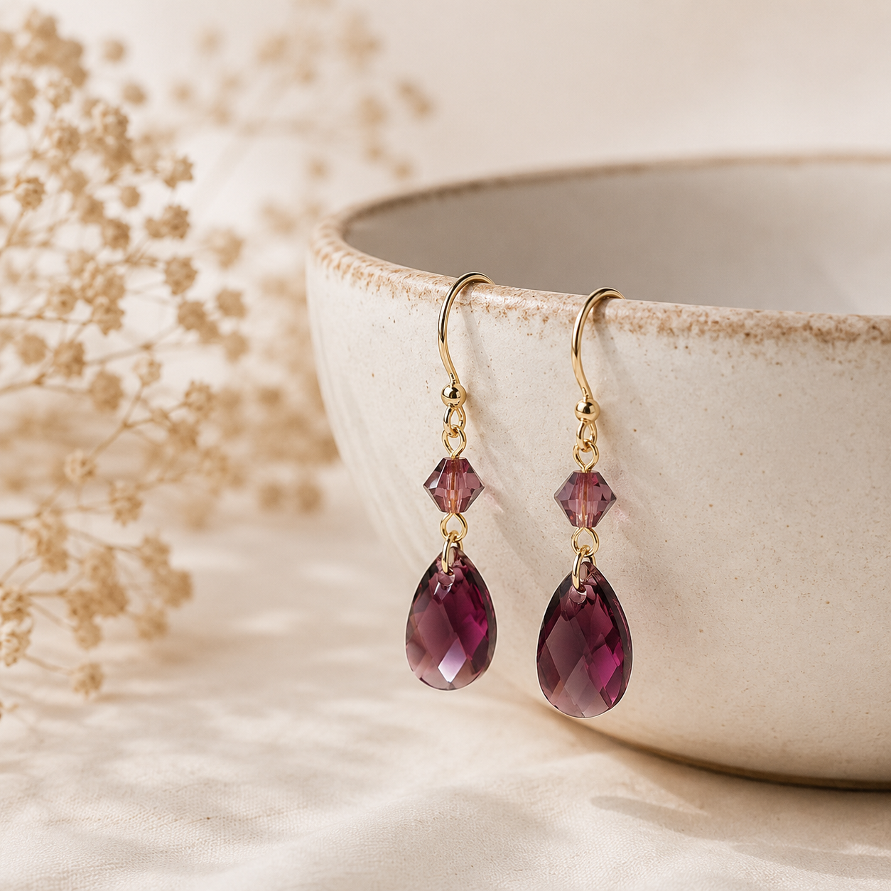 Cercei Patricia Amethyst, argint placat cu aur