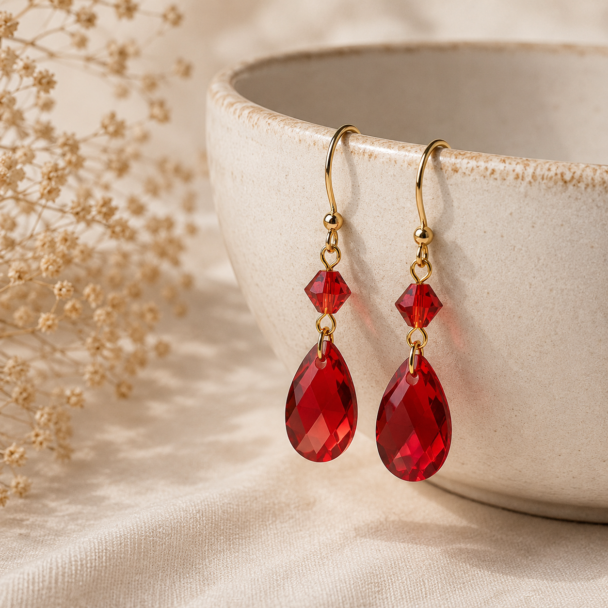 Cercei Patricia Red, argint placat cu aur