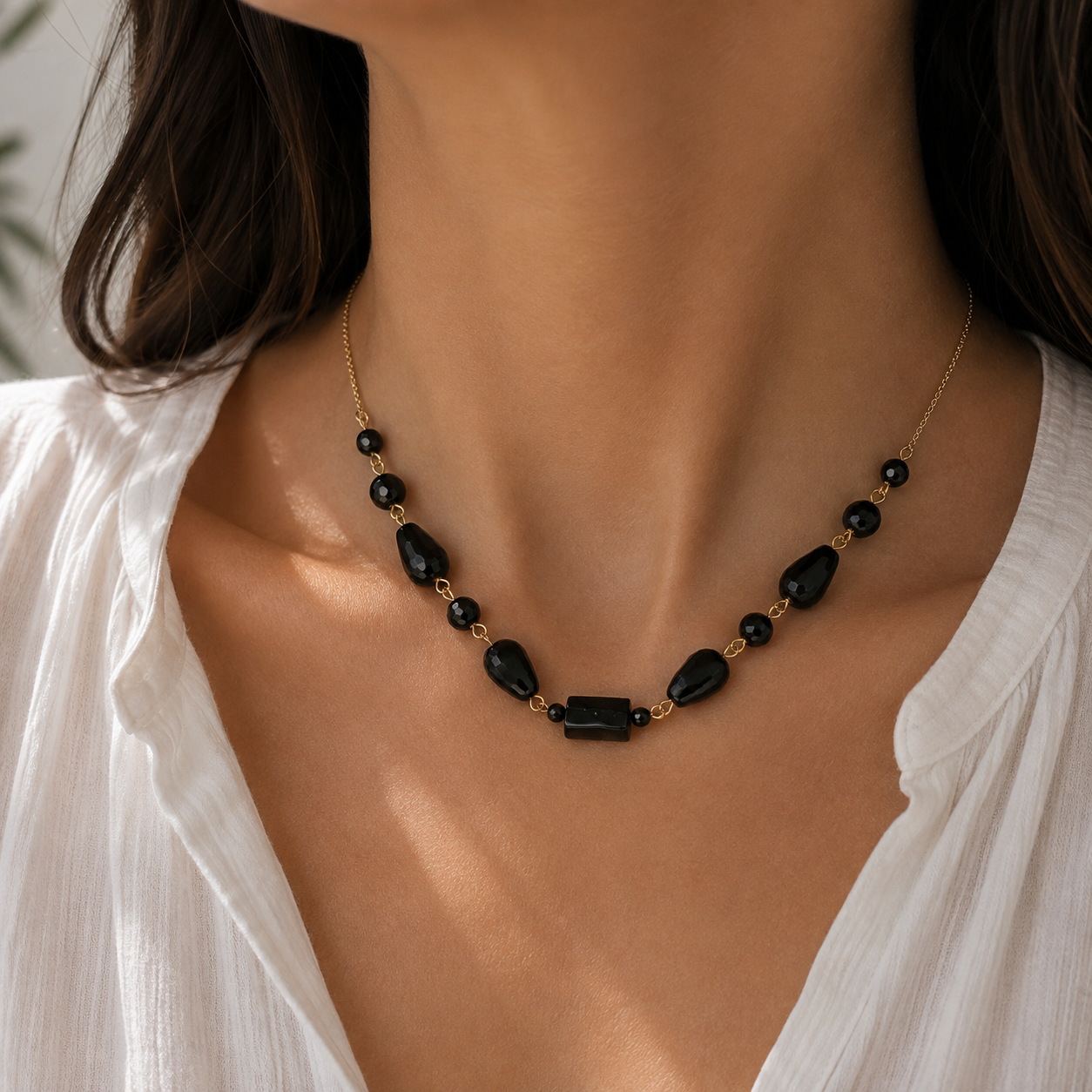 Colier Ruxi cu Onix, argint placat cu aur
