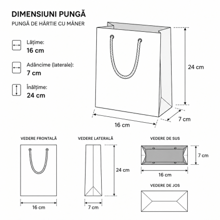 Pungi carton ALB premium , cu maner din PANGLICA textila [2]
