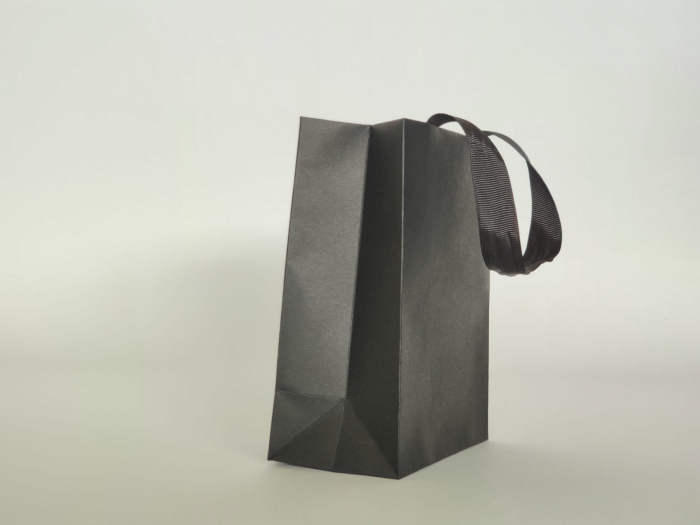 Punga carton NEGRU premium, cu maner din SNUR textil [2]