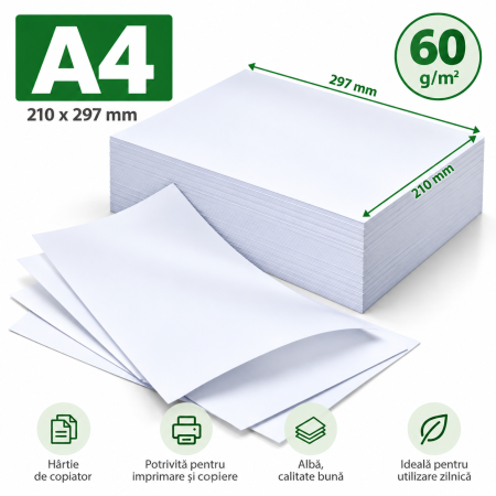 HARTIE SI CARTON - Hartie de copiator A4 60 g mp 297x210 mm