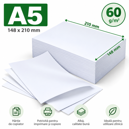 HARTIE SI CARTON - Hartie de copiator A5 60 g mp 148x210 mm