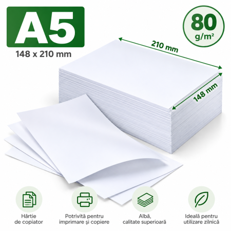HARTIE SI CARTON - Hartie de copiator A5 80 g mp 148x210 mm