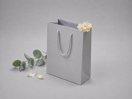 Pungi ARGINTII premium - Pungi carton premium, ARGINTIU MAT, cu maner snur textil