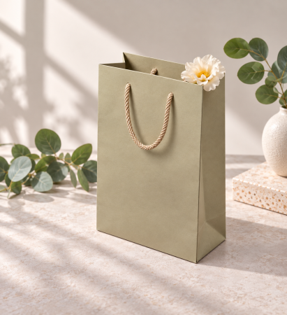 PUNGI HARTIE - Pungi carton AURIU MAT premium, cu maner din snur textil