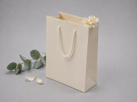 Pungi ARGINTII premium - Punga carton CREAM premium, cu maner din SNUR textil