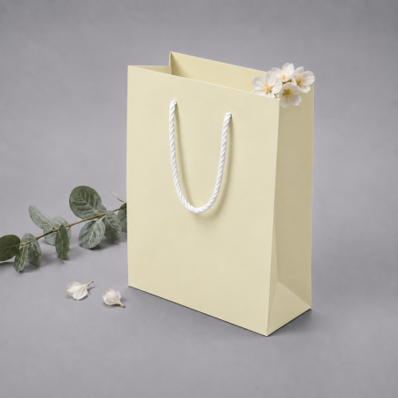 Pungi ALBE premium - Punga carton CREAM premium, cu maner din SNUR textil
