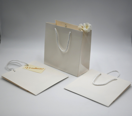 Pungi AURII premium - Punga carton CREAM premium, cu maner din SNUR textil