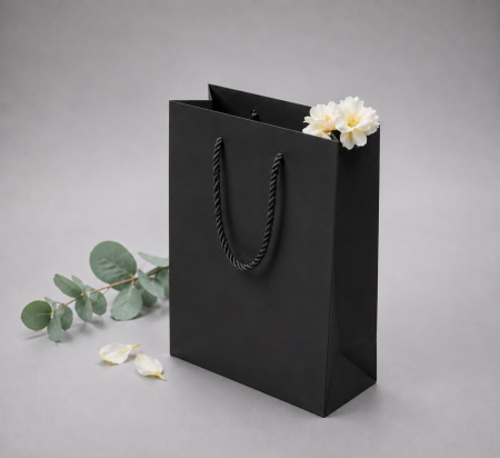 Pungi NEGRE premium - Punga carton NEGRU premium, cu maner din SNUR textil