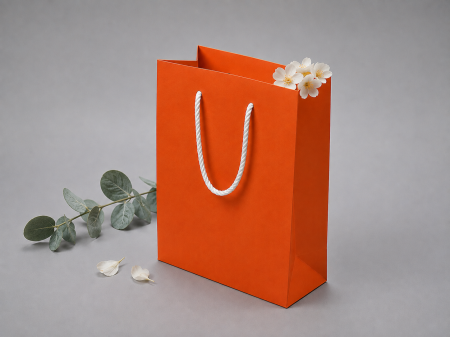 Pungi ALBE premium - Punga carton ORANGE premium, cu maner din SNUR textil
