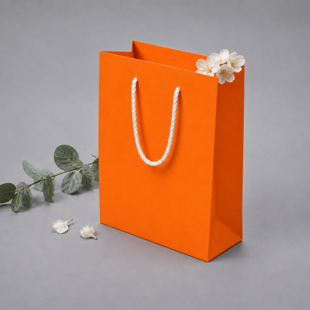 Pungi ALBE premium - Punga carton ORANGE premium, cu maner din SNUR textil