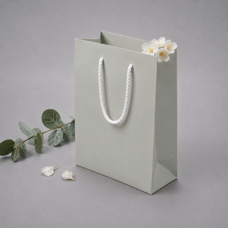 Pungi ALBE premium - Punga carton OYSTER GREY premium, cu maner din SNUR textil