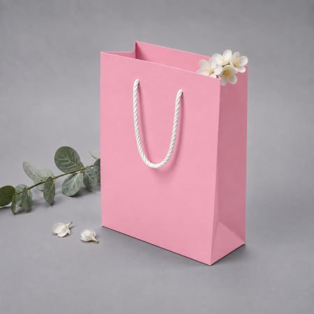 Pungi ALBE premium - Punga carton PINK premium, cu maner din SNUR textil