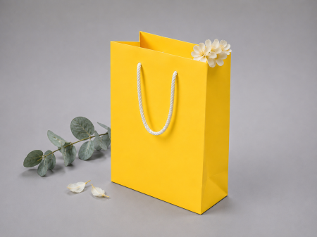 Pungi ARGINTII premium - Punga carton SUN YELLOW premium, cu maner din SNUR textil