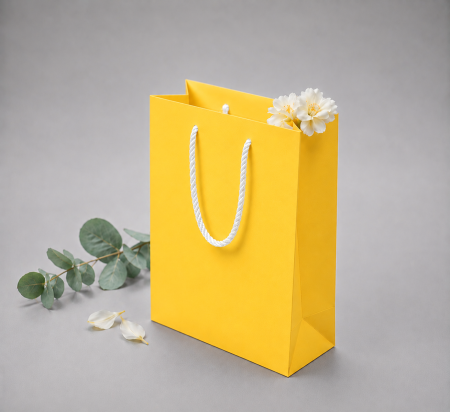 Pungi ALBE premium - Punga carton SUN YELLOW premium, cu maner din SNUR textil