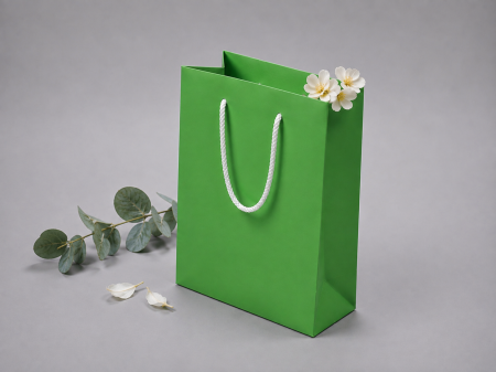 Pungi ARGINTII premium - Punga carton VERDE INCHIS premium, cu maner din SNUR textil