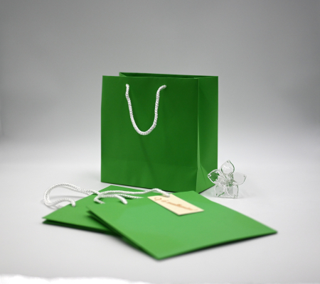 Pungi AURII premium - Punga carton VERDE INCHIS premium, cu maner din SNUR textil