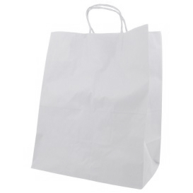 Cu maner rasucit - Punga Hartie KRAFT ALB netiparita 31x17x39 cm cu maner rasucit