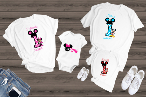 Tricou personalizat Aniversare / Botez / Mot -  Set1 an  tricouri personalizate Mickey si Minnie 3
