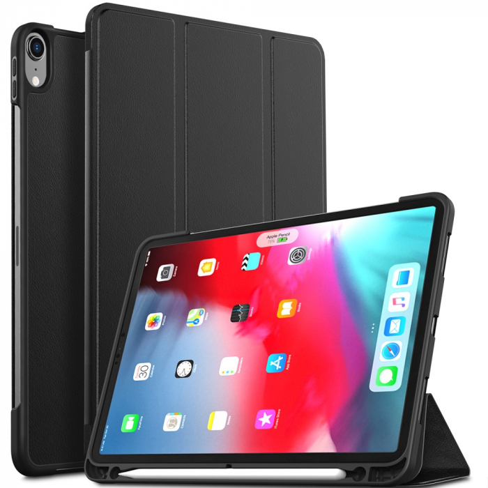 Husa protectie din piele ecologica si gel TPU pentru iPad Pro 11'' (2018), neagra [1]