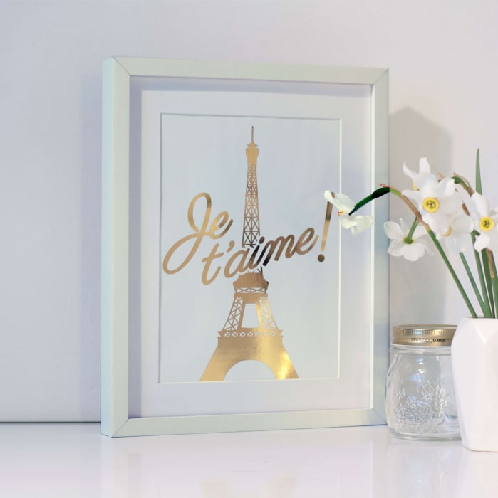 Poster Je t'aime Paris, 21x30cm, colaj metalic auriu [2]