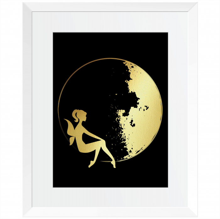 Tablou Luna si Zana, colaj metalic auriu, cadou pentru ea [1]