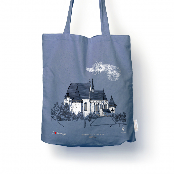 Traistă suvenir din bumbac reciclat | Ilustrație arhitectură | Biertan [1]