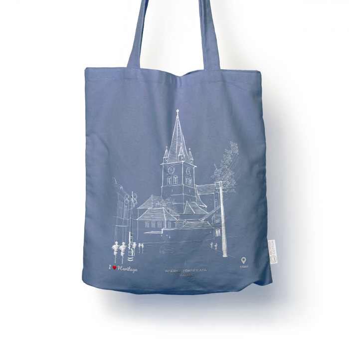 Traistă suvenir din bumbac reciclat | Ilustrație arhitectură | Cisnadie [4]