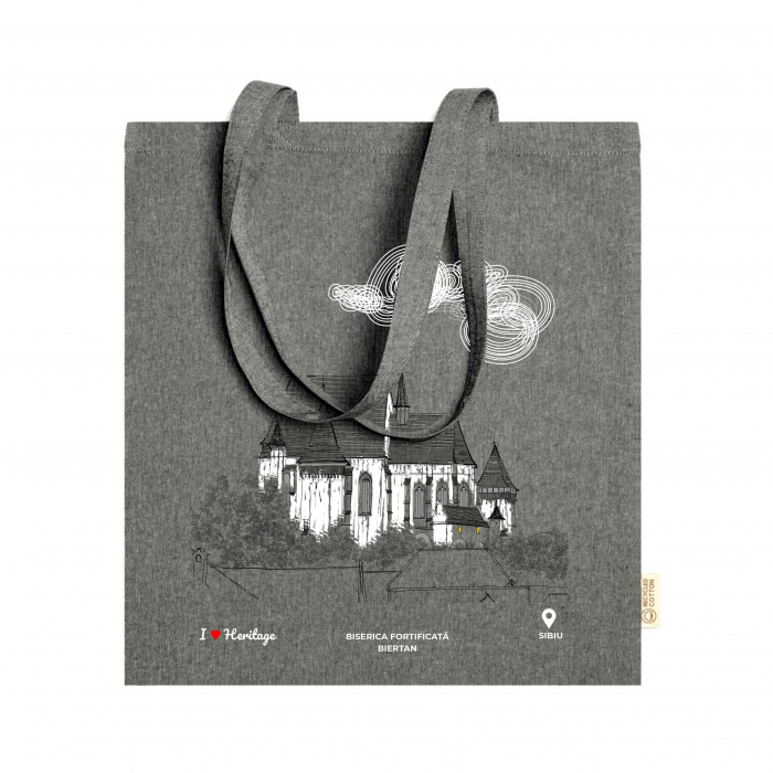 Traistă suvenir din bumbac reciclat | Ilustrație arhitectură | Biertan [2]